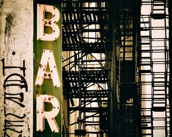 NYC Bar Sign Photograph: Fire Escape, Abstract Wall Art