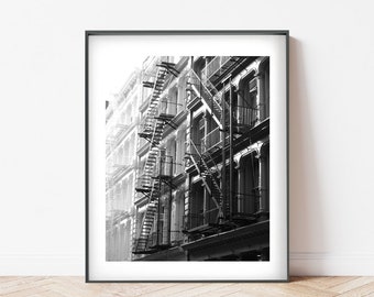 Black and White Soho - Architecture - New York Art - Fire Escape - Manhattan - Building - New York Cityscape - New York Photograph