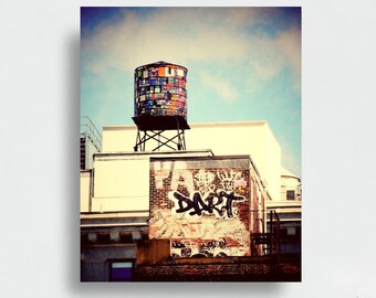 Dumbo NYC Water Tower Graffiti Art Print: New York Cityscape Photography