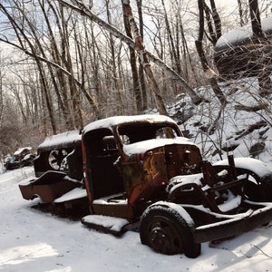 Rusty Truck Winter Landscape Photo: New England Rural Art Print
