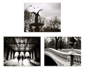 New York Central Park Photograph - Bow Bridge - Bethesda Terrace - Bethesda Fountain - Angel Statue - NY - Set of 3 Central Park Photographs