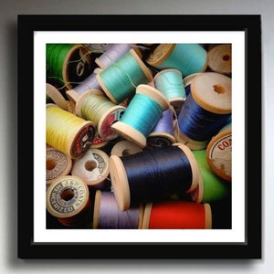 Vintage Thread Spool Photograph Sewing Room Decor True Color Craft Room ...