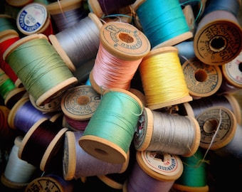 Vintage Thread Spools Photograph: Colorful Sewing Room Decor