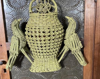 Antique Wall Pocket, Different/Unusual Painted Wicker Basket w/Birds, Victorian Look Wall Decor, Wall Hanging, Home Decor, Collectible