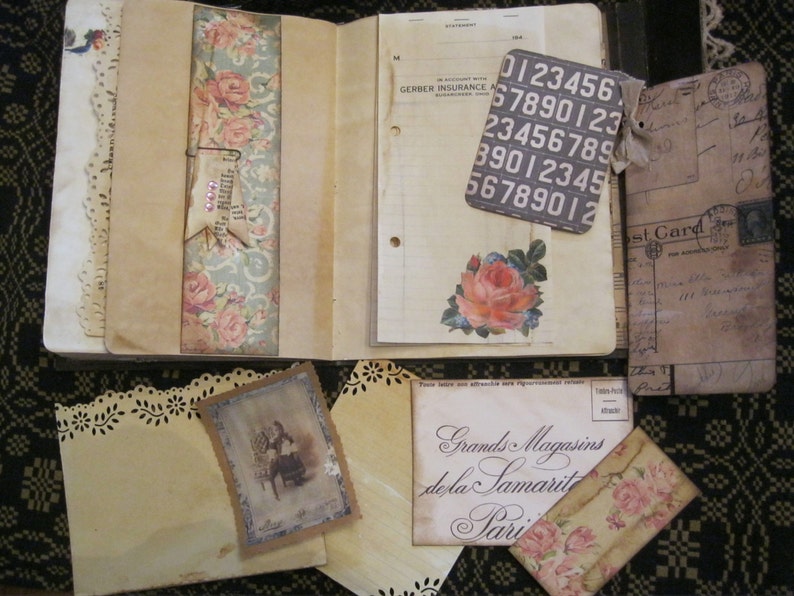 vintage looking junk journal with leather like cover etsy
