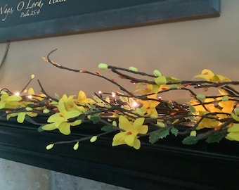 Spring Garland, Easter Garland, Forsythia Garland, Spring Mantle, Forsythia Decor