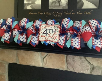 Patriotic Garland, Summer Garland, Memorial Day Decor, July 4th Decoration, Red White Blue, Swags By Kari