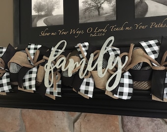 Farmhouse Decor, Farmhouse Garland, Buffalo Plaid Decor,  Mantle Garland, Black and White Decor, Mantle Decoration