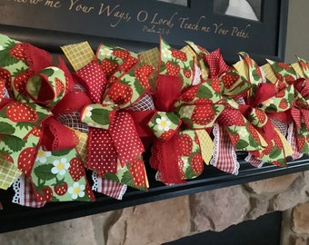 Mantle Garland, Strawberry Decor, Summer Decoration, Spring, Mantle, Fireplace Decor, Garland for all Year