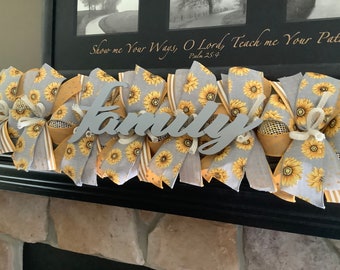 Mantle Garland,  Fall Garland, Sunflower Decor, Fall Decor, Summer Mantle, Grey and Yellow Mantle