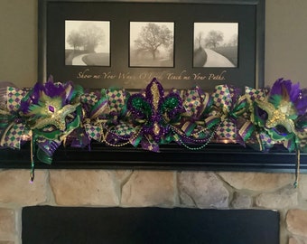 Mardi Gras Garland, Mardi Gras Decoration, Mantel Garland, Fleur De Lis, Fireplace Decor, Mardi Gras Doorway Garland