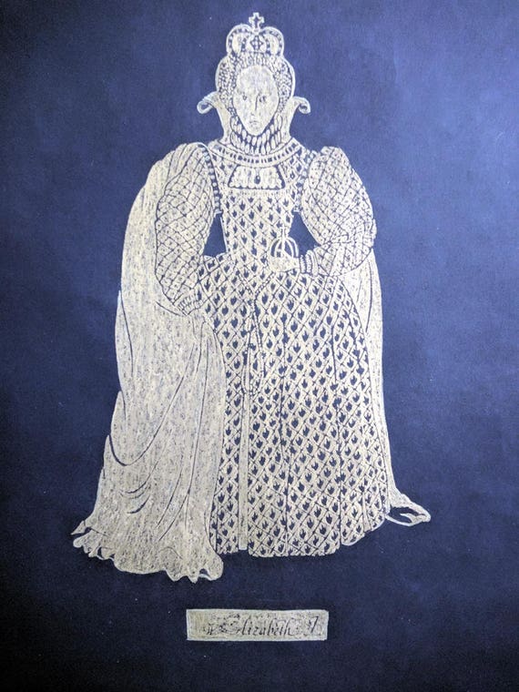Brass Rubbing Of Queen Elizabeth Tudor Historical Art Wall Hanging Replica From Westminster Abbey British Art