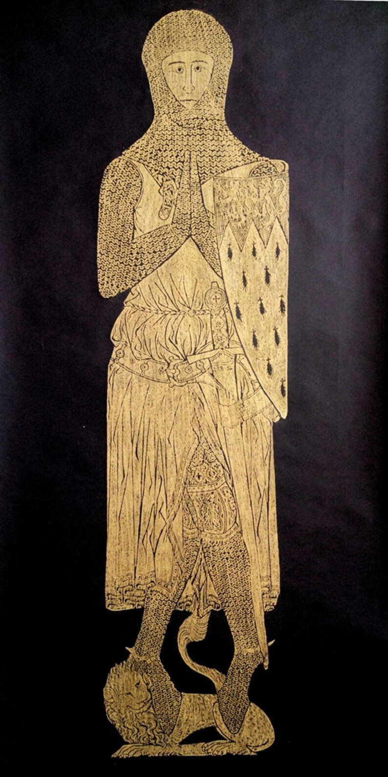Sir Robert D'bures, Handmade Brass Rubbing, Grave Rubbing, Historical