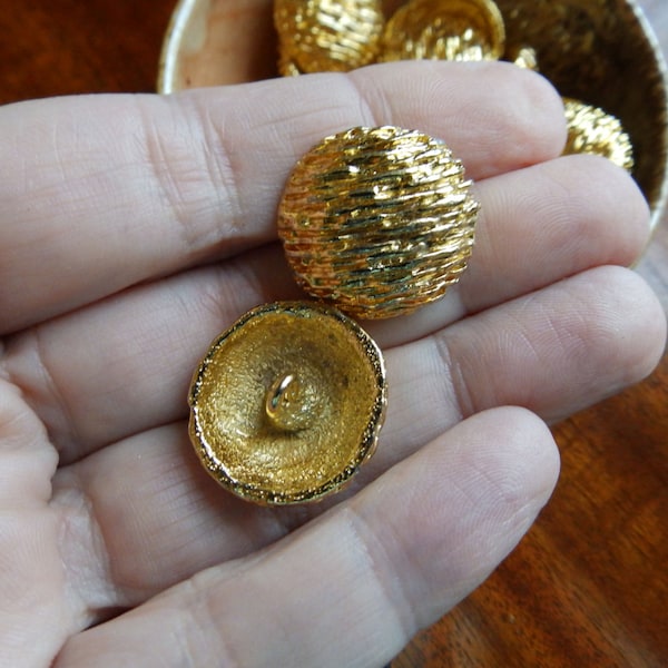 Large Dome Shank Button Set of 5 Vintage Textured Gold Metal 20 mm Quality Coat or Blazer Retro Mid Century Heavy