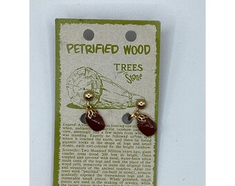 1967 Petrified Wood Clip Earrings Handcrafted Cactus Craft-NOS