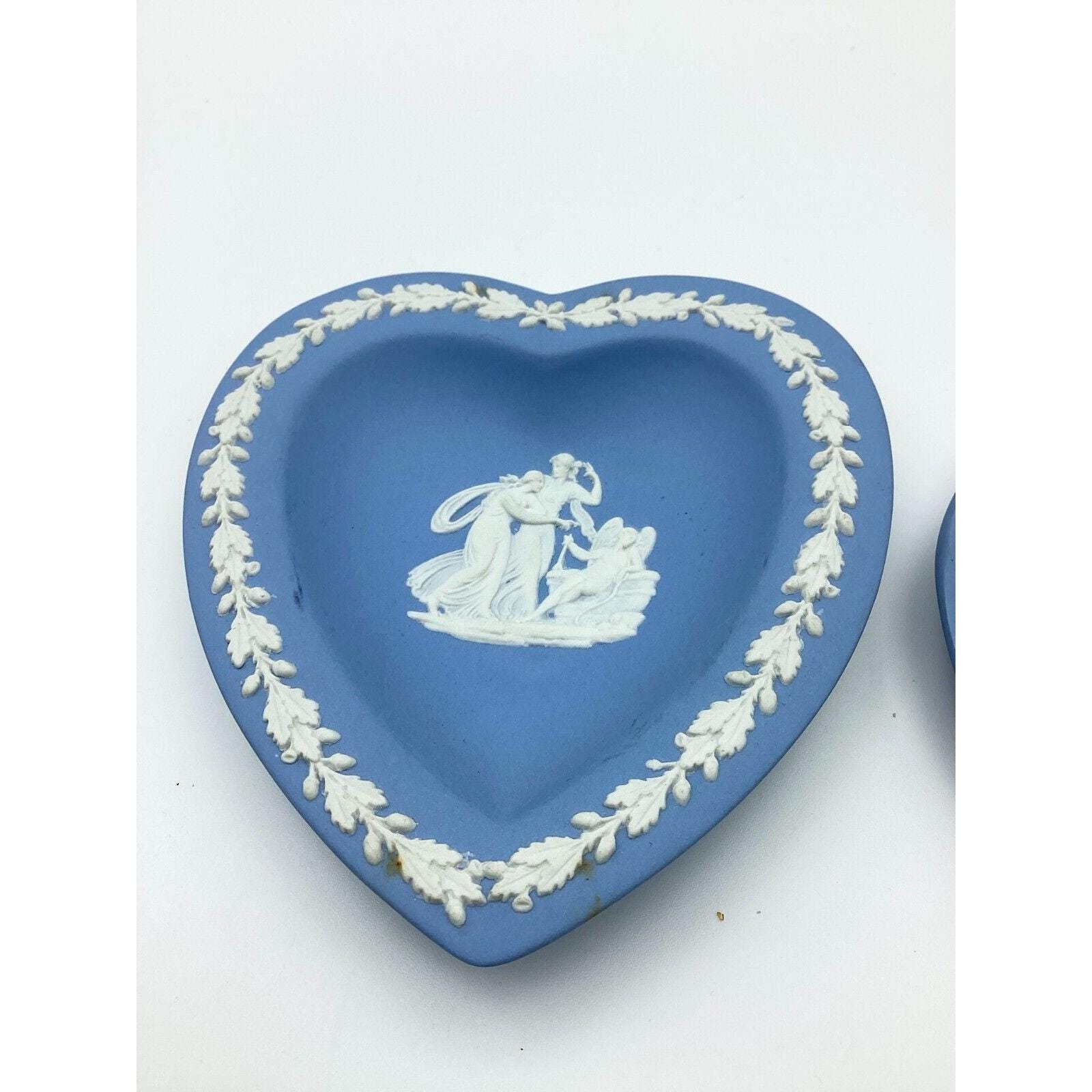 Wedgwood Ashtray, Heart Dish Jasperware Cream on Portland Blue