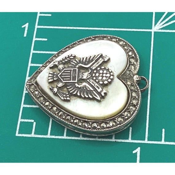 Theda 1940s Sterling, Mother of Pearl, Marcasite WWII Sweetheart