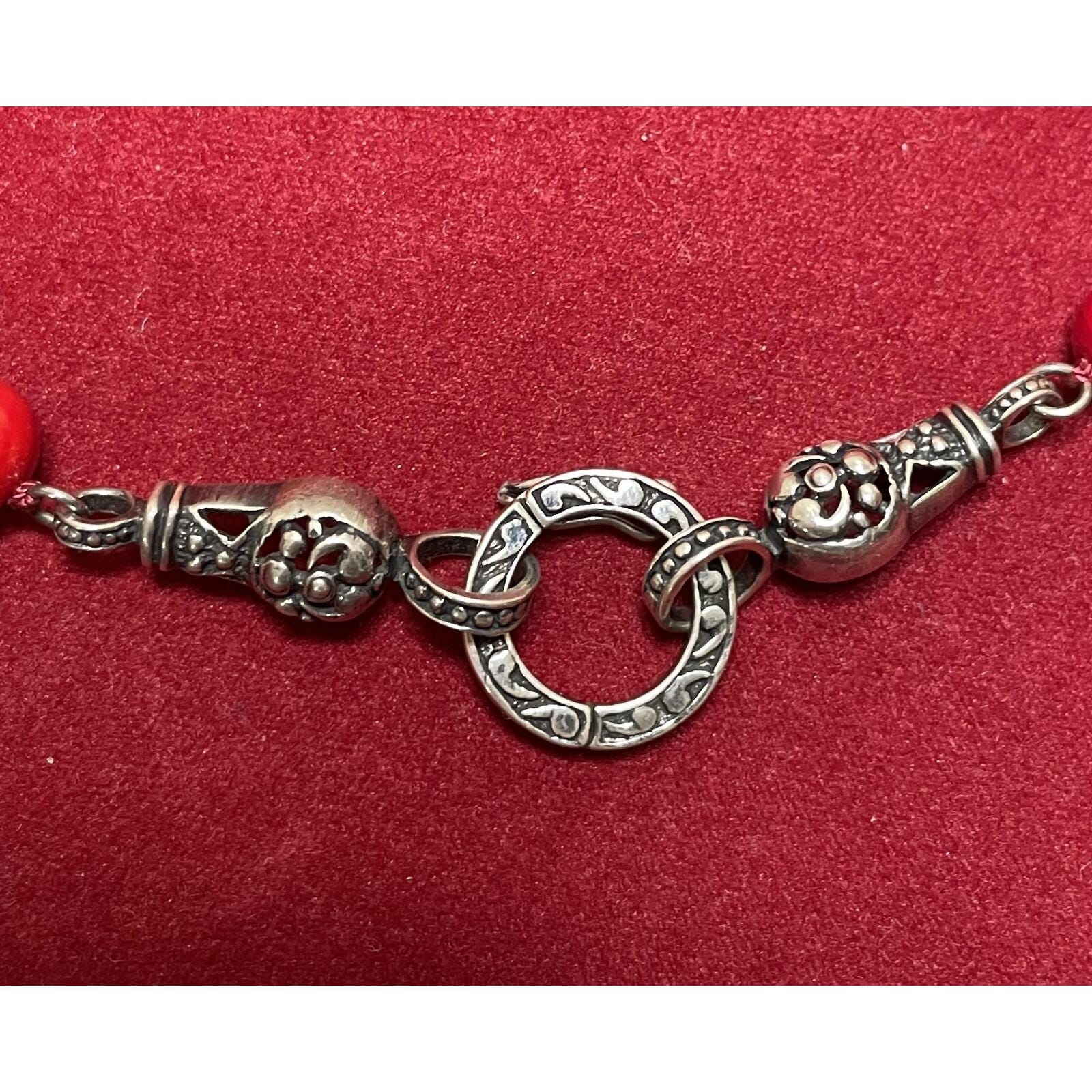 1960年代 925 BC スターリングシルバー 赤珊瑚ビーズネックレス 
