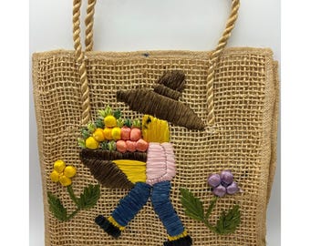 Handgjord filippinsk vävd tygväska från 1970-talet