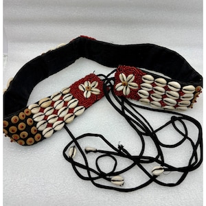 Vintage African Beaded Leather Sling Waist Belt Vintage African Beaded Tie Waist Belt in Turquoise Seed  main image 3
