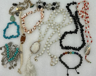 Vintage Gemstone Crystal Glass Shell Jewelry Lot-6
