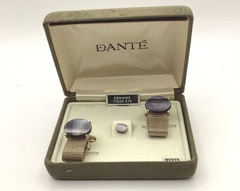 Boutons De Manchette Anciens Dante - Ton Argent Et Triangle Bleu - Occasion
