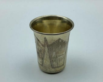 Antique Russian 84 Silver Kiddush Cups Engraved 17 Grams
