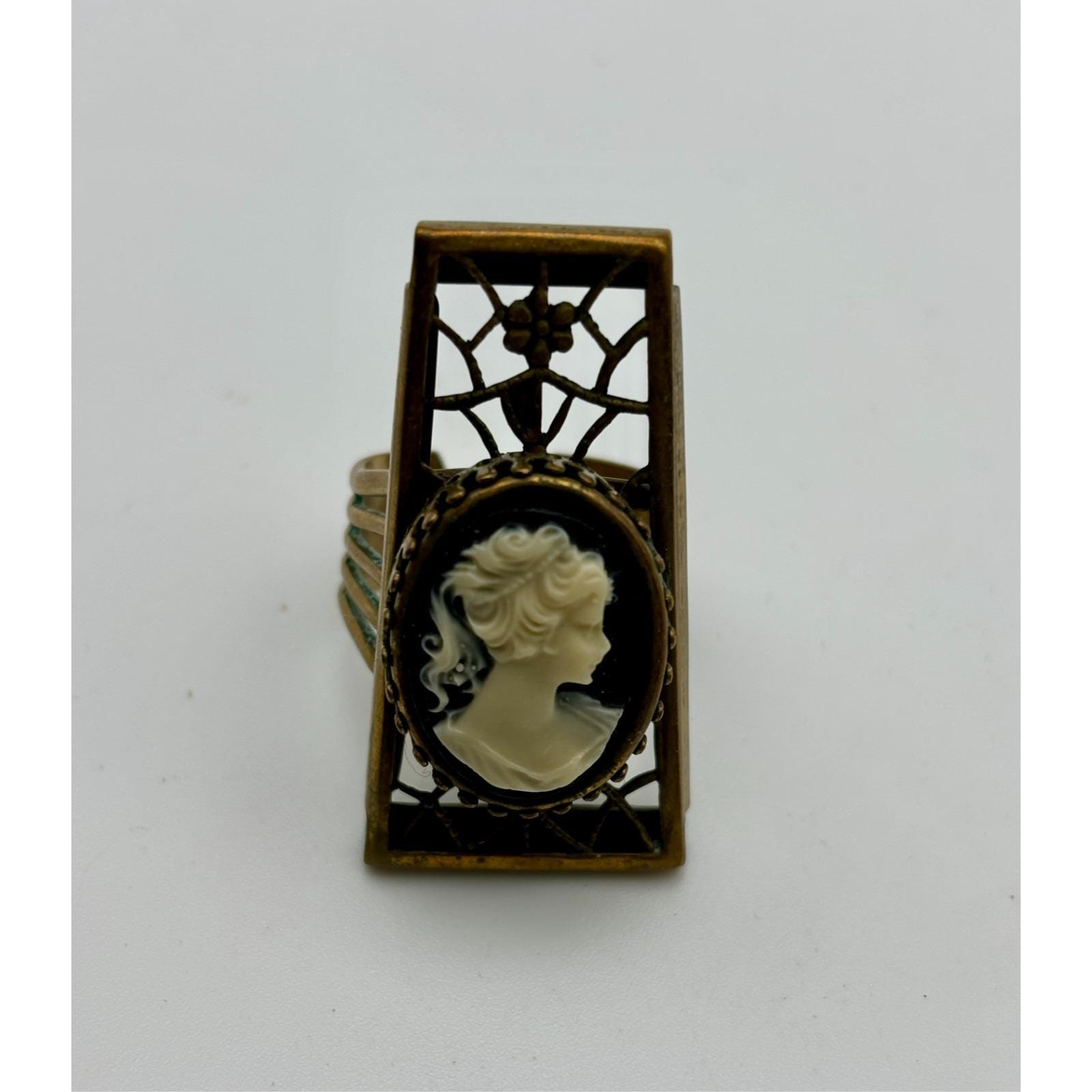 1980s Jan Michaels San Francisco Cameo Ring-signed-bronze-brass