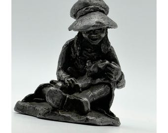 Figurina vintage Ricker in peltro, stile studio, in metallo fuso