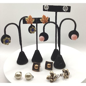 1950-60s Sterling Earrings Vintage 7 Pr Lot-Copper Porcelain Lucite Estate Find