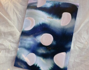 Night swimming recycled notebook with blank pages, dreamy blue moon phases, lunar cycle journal, magic moon art
