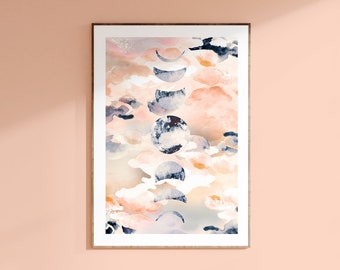 Dusty sherbet phases of the moon giclée art print A4/A3/A2 +