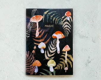 Mushroom forager recycled notebook, magical mushroom design, dark cottagecore aesthetic
