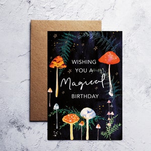 Wishing you a magical birthday mushrooms greeting card | A6 | forest woodland whimsical birthday