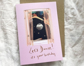 Let's dance it's your birthday greeting card | hand finished greeting card | disco ball birthday |  party birthday| David bowie let's dance|