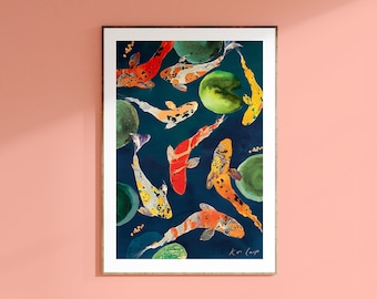 Koi carp flow into abundance  giclée  art print