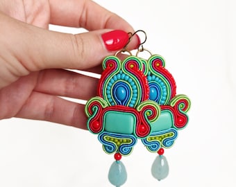 FIJI STRAWBERRY soutache earrings