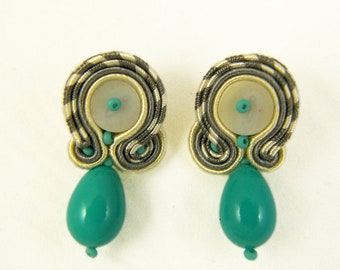 Turquoise Grey sutasz kolczyki SOUTACHE