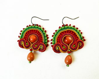 MINI CORAL soutache earrings