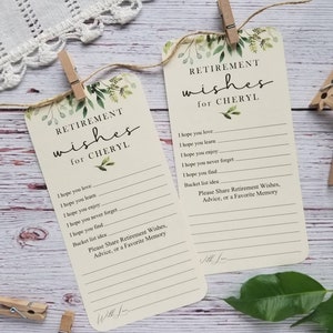 Set of 12 Handmade Retirement Wishes Advice Cards - Greenery - Share a Favorite Memory - Bucket List Ideas - Retirement Party Decorations