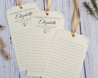 Handmade Memorial Share a Memory Tags - Front + Backside printed - Share Words of Love - Celebration of Life Ceremony - Memorial Keepsake