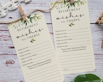 Set of 12 Handmade Retirement Wishes Advice Cards - Greenery - Share a Favorite Memory - Bucket List Ideas - Retirement Party Decorations