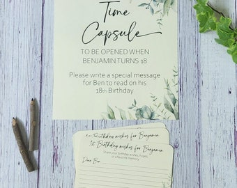 Handmade Time Capsule Set - Sign & Wish Cards Wishes for Baby - Birthday Wish cards - Greenery Gender Neutral - Personalized