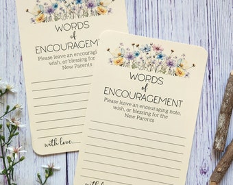 12 Handmade Personalized Words of Encouragement Cards for the Parents - Baby Shower Advice Wishes cards - Wildflower theme - Game - Keepsake