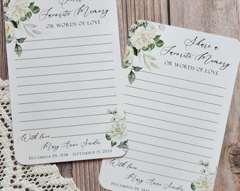 Handmade Memorial Share a Memory Cards - Share Words of Love - Celebration of Life Ceremony - Memorial Card Keepsake - Elegant White Roses