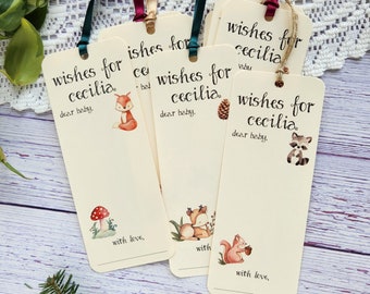 Set of 8 Handmade Baby Shower Wishing Tree Tags Bookmarks Woodland Forest Theme - Wishes for Baby - Woodland animals - Camping Theme
