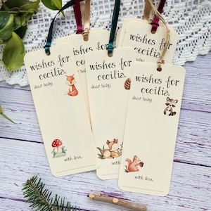 Set of 8 Handmade Baby Shower Wishing Tree Tags Bookmarks Woodland Forest Theme Wishes for Baby Woodland animals Camping Theme image 1