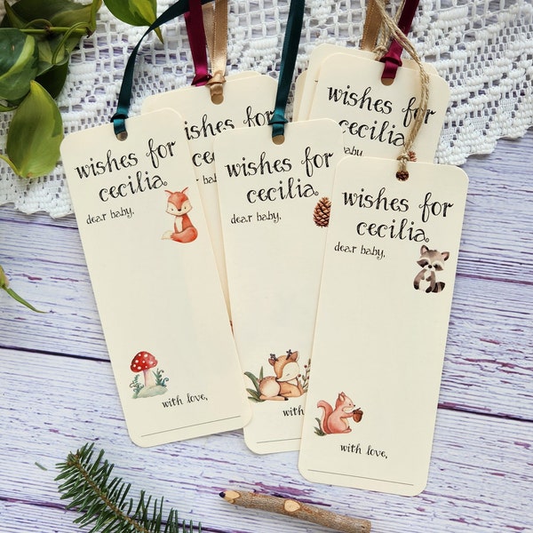 Set of 8 Handmade Baby Shower Wishing Tree Tags Bookmarks Woodland Forest Theme - Wishes for Baby - Woodland animals - Camping Theme