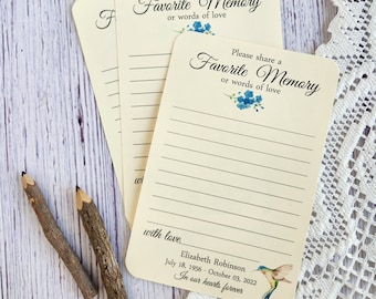 Handmade Memorial Share a Memory Cards - Share Words of Love - Celebration of Life Ceremony - Hummingbird and forget me not flowers