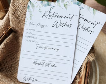 Set of 12 Handmade Retirement Wishes Cards - Greenery - Share a Favorite Memory - Bucket List Ideas - Retirement Party Decorations